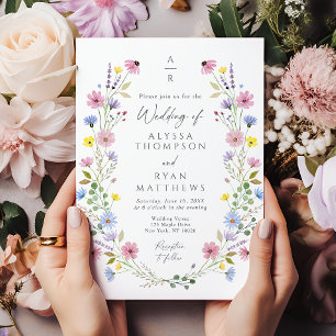 Romantische Boho Garden Wildblume Monogram Wedding Einladung