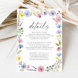 Romantische Boho-Garten-Wildblumen-Hochzeitsdetail Begleitkarte