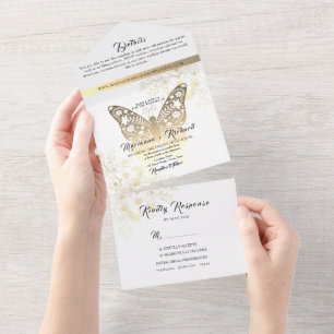 Romantische Boho-Gold-Hochzeit  All In One Einladung