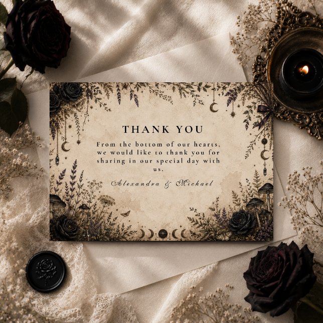 Romantische Boho-Goth-Hochzeit Dankeskarte (Von Creator hochgeladen)