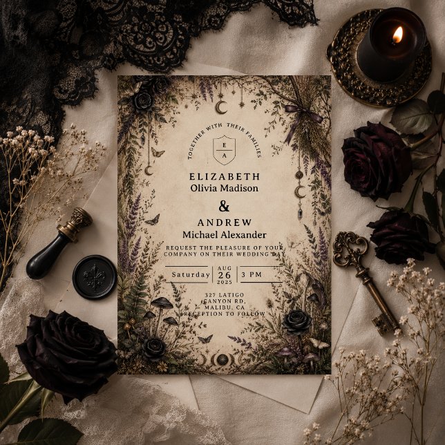 Romantische Boho-Goth-Hochzeit Einladung (Von Creator hochgeladen)