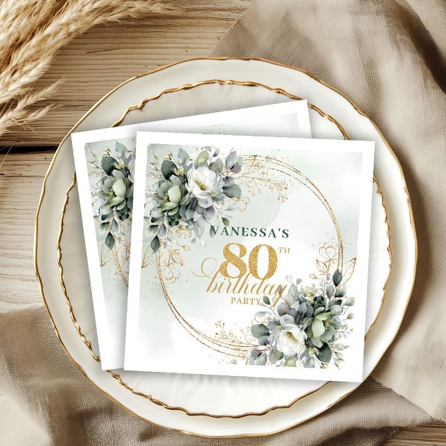 Romantische Boho-Grünpflanzen 80. Geburtstagsservi Serviette (Romantic Boho Greenery 80th Birthday Napkins)