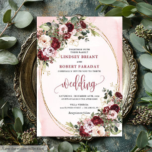 Romantische Boho-Marsala-Blush-Goldrosen-Hochzeit Einladung