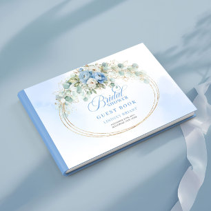 Romantische Boho Pastellblaue Blumen Grünzeug Gold Gästebuch