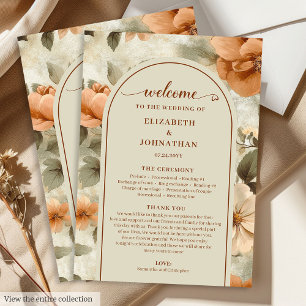 Romantische Boho-Rost-Ivory-Oliv-Sage-Blumenhochze Programm