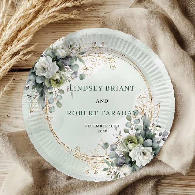 Romantische Boho-Sage-Grün-Hochzeits-Papierteller Pappteller (Romantic Boho Sage Green Wedding Paper Plates)