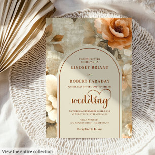 Romantische Boho-Terrakotta-Olivenblüten-Hochzeit Einladung