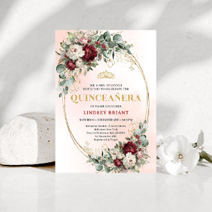 Romantische Boho-Tiefrote Blumen Goldene Quince-Ei Einladung