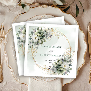 Romantische botanische goldene Blumen Hochzeitsser Serviette