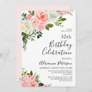Romantische botanische Rose Blütenblüte 30. Geburt Einladung