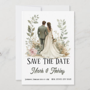 Romantische botanische Save The Date   Braut & Brä