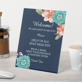 Romantische botanische Sicherheit in Blau und Rosa Sockelschild