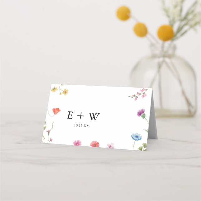 Romantische botanische Wildblume Hochzeit Platzkar Platzkarte (Rückseite)