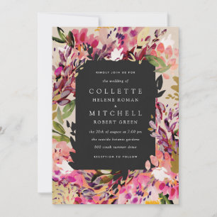 Romantische Bouquet Hot Pink Black Gold Hochzeit Einladung