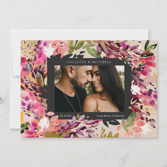 Romantische Bouquet Hot Pink Einladung (Vorderseite)