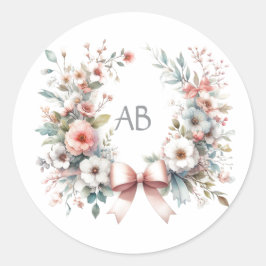 Romantische Bow Floral Baby Shooting Monogram Runder Aufkleber