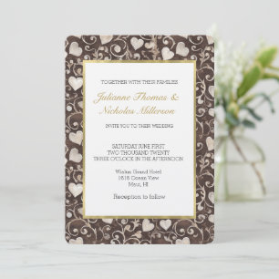 Romantische Braune Creme-Herzen Hochzeit Einladung