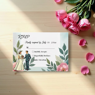 Romantische Braut und Bräutigam Aquarell-Blumenhoc RSVP Karte