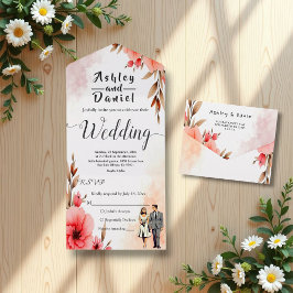 Romantische Braut- und Wasserfarbenhochzeit All In One Einladung