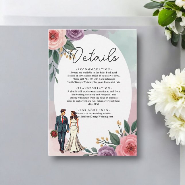 Romantische Braut- und Wasserfarbenhochzeit Begleitkarte (Von Creator hochgeladen)