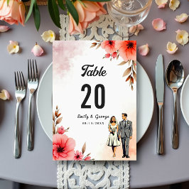 Romantische Braut- und Wasserfarbenhochzeit Tischnummer