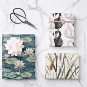 Romantische Bridal Shower mit Schwänen am See Geschenkpapier Set