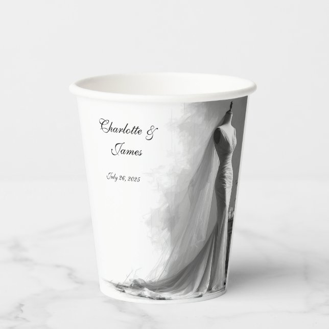 Romantische Bride Sketch Wedding Paper Cup - Elega Pappbecher (Vorderseite)