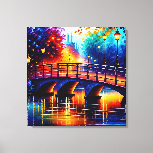 Romantische Brücke im Stil von Leonid Afremov Leinwanddruck (Vorderseite)