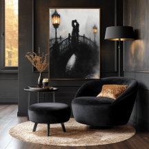 Romantische Brücke Kiss in Holzkohle und Laterneng