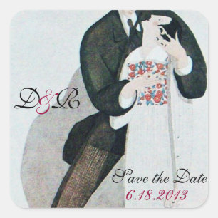 ROMANTISCHE BRÜCKE UND GROOM SAVE THE DATE MONOGRA QUADRATISCHER AUFKLEBER