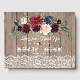 Romantische Burgund Blush Blume Lace Wood Wedding Gästebuch