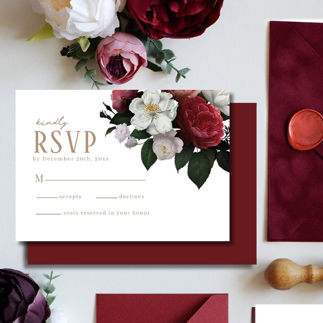 Romantische Burgund Maroon-Hochzeit RSVP Karte (Von Creator hochgeladen)