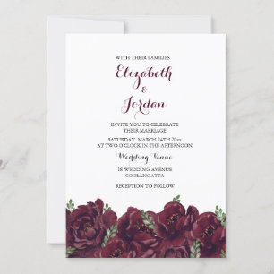 Romantische Burgund Rose Elegante Hochzeitsfeier E Einladung