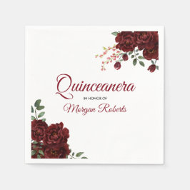 Romantische Burgund-Rote Rose Floral Quinceanera Serviette