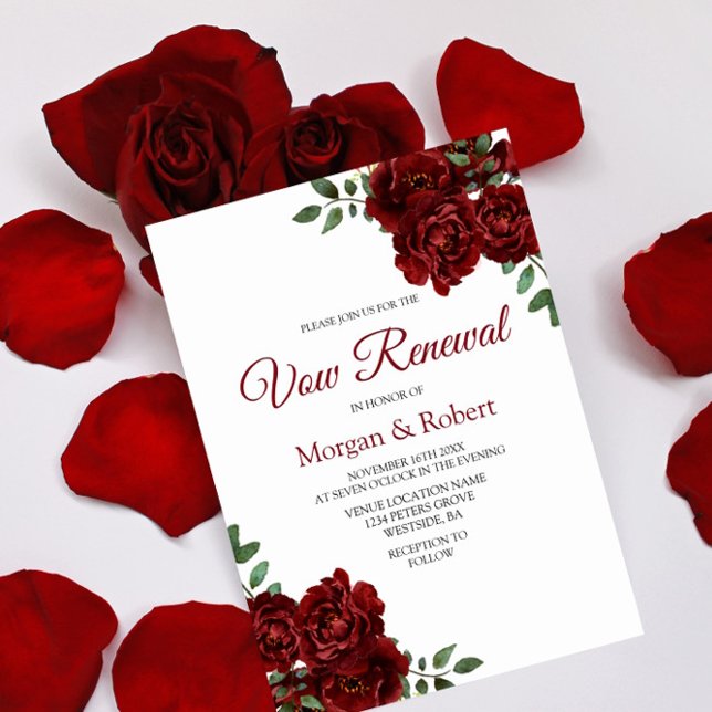 Romantische Burgund Rote Rose Vow Renewal Einladun Einladung (Von Creator hochgeladen)