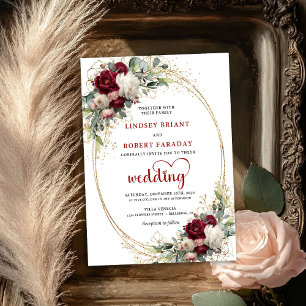 Romantische Burgunder Bohemian Blumen Hochzeitsein Einladung