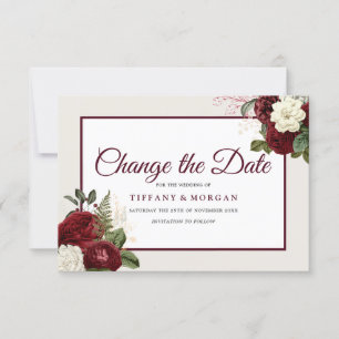 Romantische Burgunder Florale Hochzeit Datum änder Save The Date