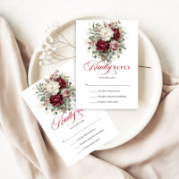 Romantische Burgunder-Gold-Blumen Hochzeits-RSVP-K