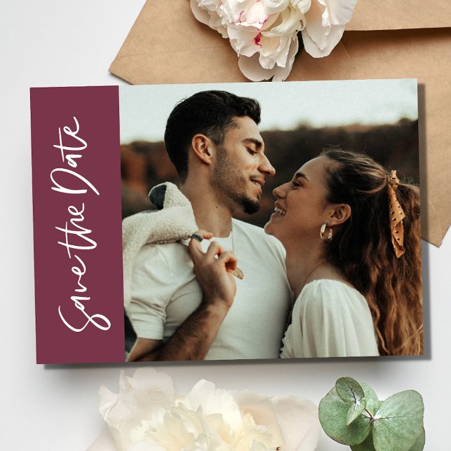 Romantische Burgunder-Hochzeit des zeitgenössische Save The Date (Romantic Burgundy Contemporary Photo Wedding Save The Date)
