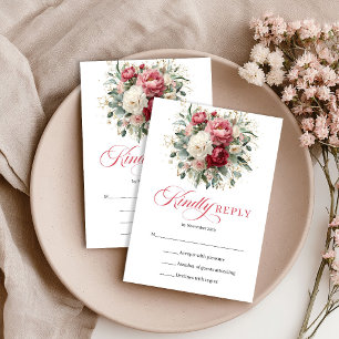 Romantische Burgunder-Rosa Hochzeits-RSVP Boho RSVP Karte