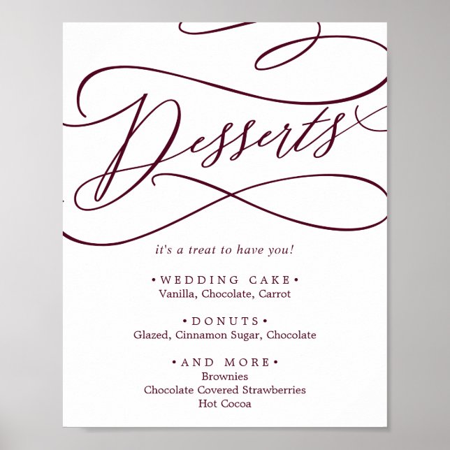 Romantische Burgunder Text Hochzeiten Desserts Poster (Vorne)