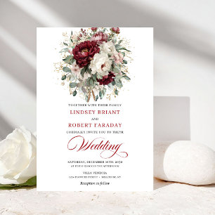 Romantische burgunderrote weiße Blumen Hochzeitsei Einladung
