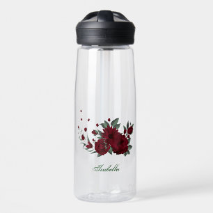romantische burgundische Blume und grüne Blätter Trinkflasche