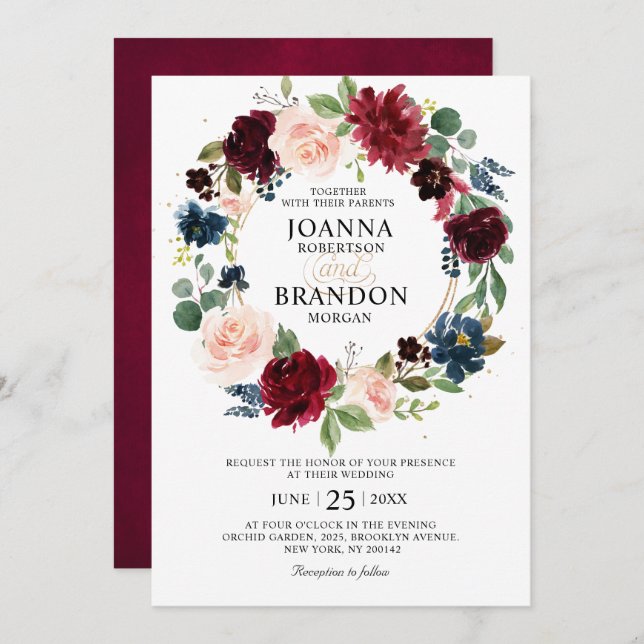 Romantische Burgundy Blush Geometric Wedding Einladung (Vorne/Hinten)