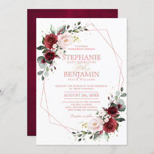 Romantische Burgundy Blush Rose Gold Geometrie Einladung
