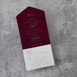 Romantische Burgundy Calligrafy Monogram Wedding A All In One Einladung<br><div class="desc">Diese romantische bordeauxrote Hochzeit in Monogramm ist perfekt für eine einfache Hochzeit. Das moderne klassische Design besticht durch extravagante Wirbel und skurrile Schnörkel mit herrlich eleganten,  handgezeichneten Imitaten,  die auf Champagner-Goldfolie-Typografie setzen. Schreiben Sie Ihre Gastadressen auf der Rückseite der gefalteten Einladung,  oder kaufen Sie koordinierende Gästetiketten-Aufkleber (separat erhältlich).</div>
