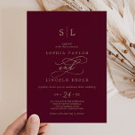 Romantische Burgundy Calligrafy Monogram Wedding Einladung<br><div class="desc">Diese romantische burgundische kalligraphische Einladung ist perfekt für eine einfache Hochzeit. Das moderne klassische Design besticht durch extravagante Wirbel und skurrile Schnörkel mit herrlich eleganten,  handgezeichneten Imitaten,  die auf Champagner-Goldfolie-Typografie setzen. Bitte beachten Sie: Dieses Design enthält keine echte Goldfolie. Es ist eine hochwertige Grafik,  die wie Goldfolie aussieht.</div>