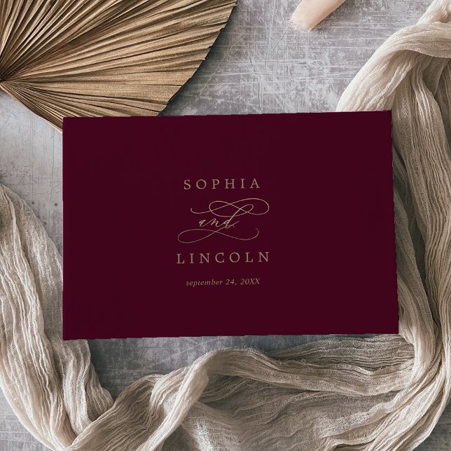 Romantische Burgundy Calligrafy Monogram Wedding Gästebuch (Von Creator hochgeladen)