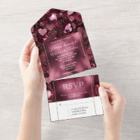 Romantische Burgundy Glitzy Hearts Wedding