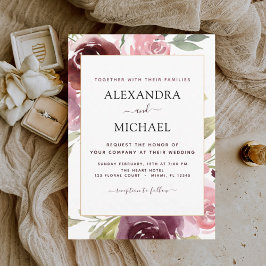Romantische Burgundy Pink Floral Wedding Einladung